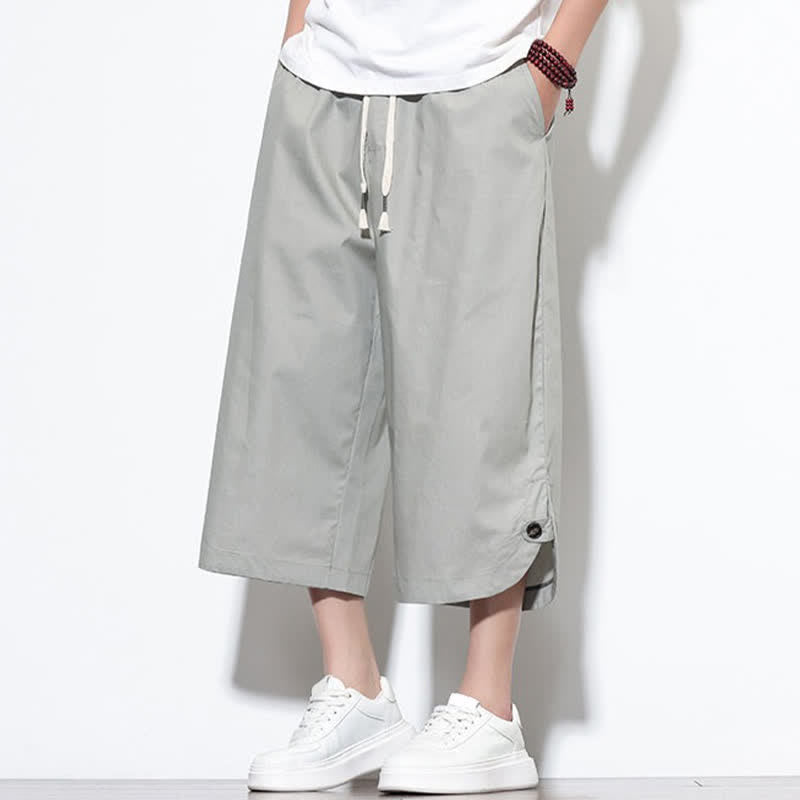Nimara Ritual Summer Casual Drawstring Side Slit Solid Cotton Men's Harem Pants With Pockets