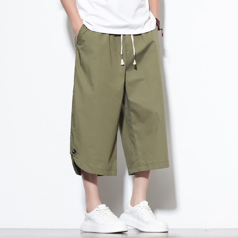 Nimara Ritual Summer Casual Drawstring Side Slit Solid Cotton Men's Harem Pants With Pockets