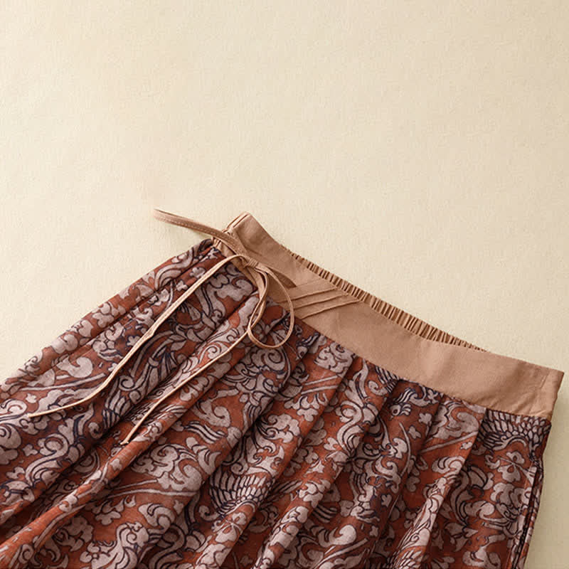 Nimara Ritual Summer Drawstring Floral Print Lace-up Women's Skirts With Pockets