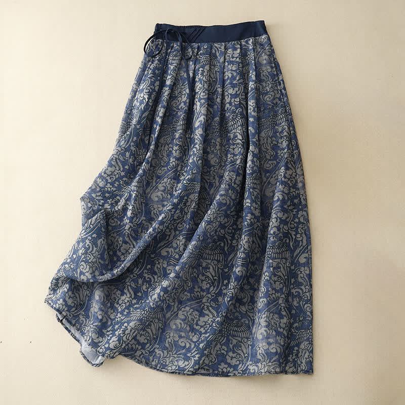 Nimara Ritual Summer Drawstring Floral Print Lace-up Women's Skirts With Pockets