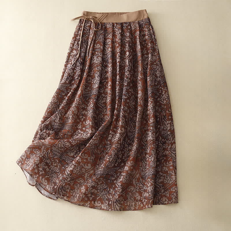 Nimara Ritual Summer Drawstring Floral Print Lace-up Women's Skirts With Pockets