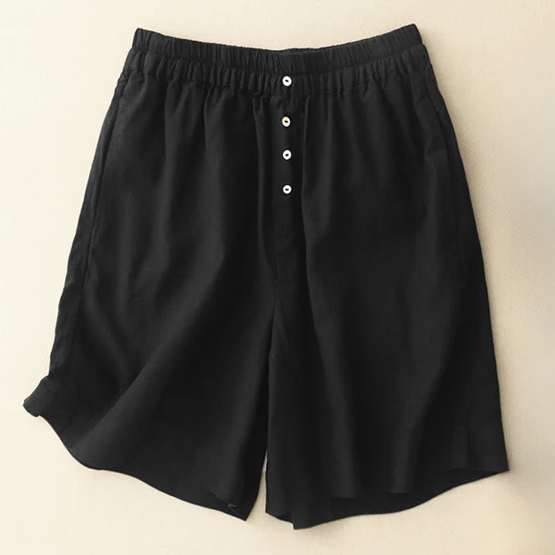 Nimara Ritual Summer Minimalist Button-Up Elastic Waist Solid Women's Shorts With Pockets