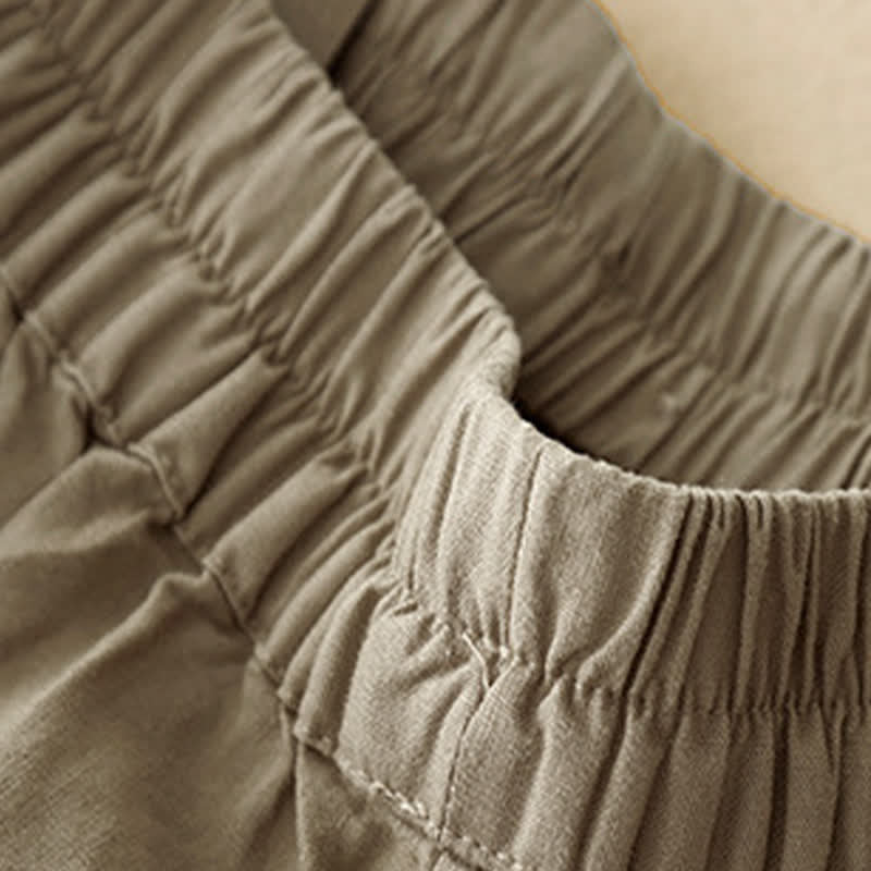 Nimara Ritual Summer Minimalist Button-Up Elastic Waist Solid Women's Shorts With Pockets