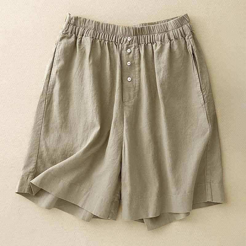 Nimara Ritual Summer Minimalist Button-Up Elastic Waist Solid Women's Shorts With Pockets