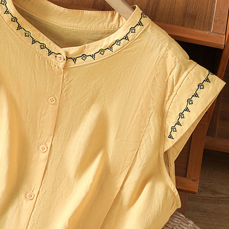Nimara Ritual Summer Button-Up Solid Crew Neck Women's Sleeveless Shirts