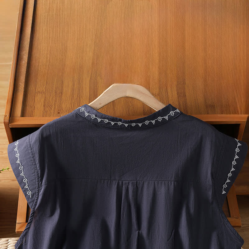 Nimara Ritual Summer Button-Up Solid Crew Neck Women's Sleeveless Shirts