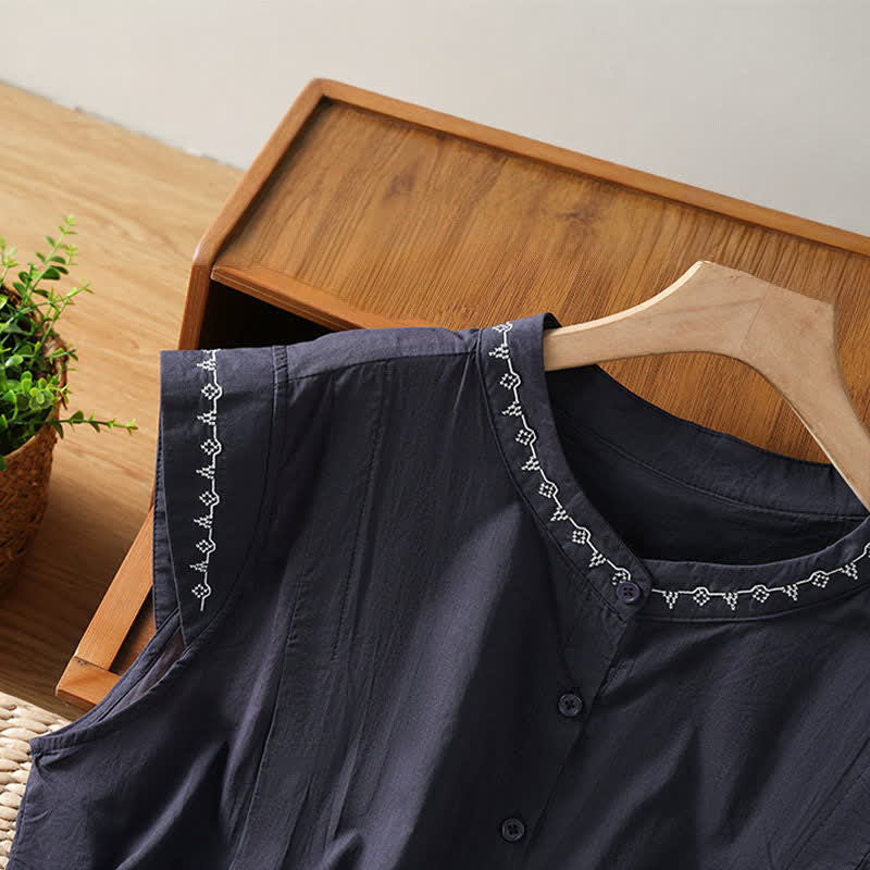 Nimara Ritual Summer Button-Up Solid Crew Neck Women's Sleeveless Shirts