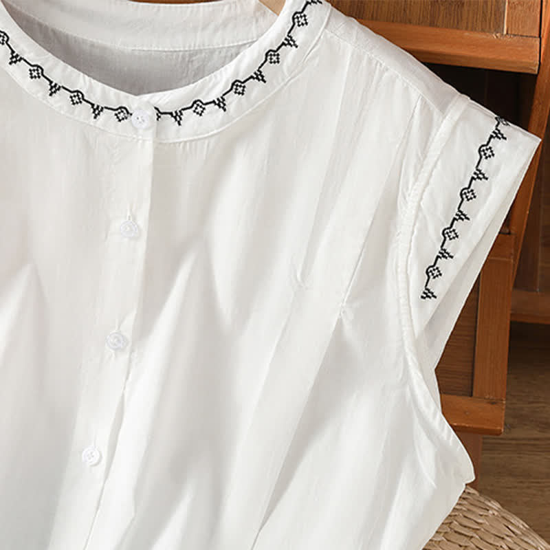 Nimara Ritual Summer Button-Up Solid Crew Neck Women's Sleeveless Shirts