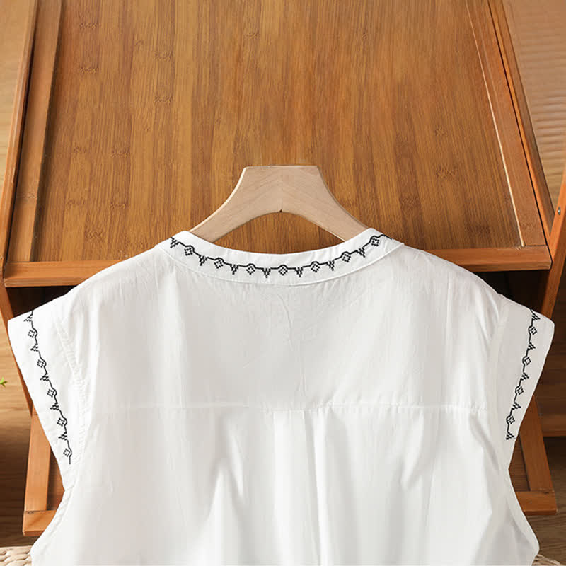 Nimara Ritual Summer Button-Up Solid Crew Neck Women's Sleeveless Shirts