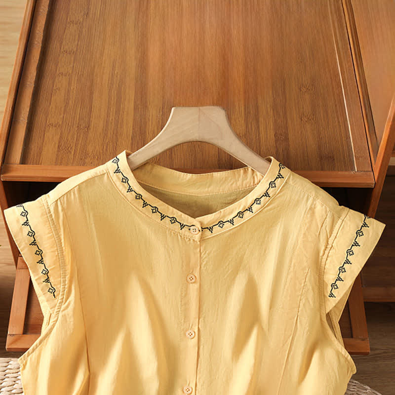 Nimara Ritual Summer Button-Up Solid Crew Neck Women's Sleeveless Shirts