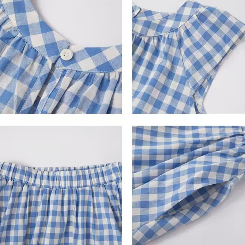 Nimara Ritual Summer Pleated Yoke Gingham Check Women's Sleeveless T-Shirts Tank Top