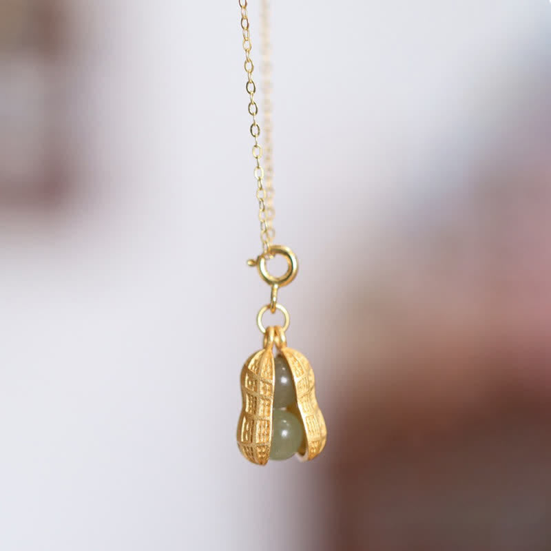 Nimara Ritual 925 Sterling Silver Hetian Jade Peanut Good Things Happen Prosperity Necklace Pendant