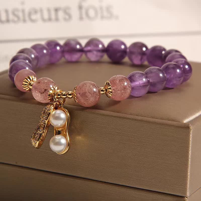 Nimara Ritual Natural Amethyst Strawberry Quartz Peanut Good Things Happen Positive Bracelet