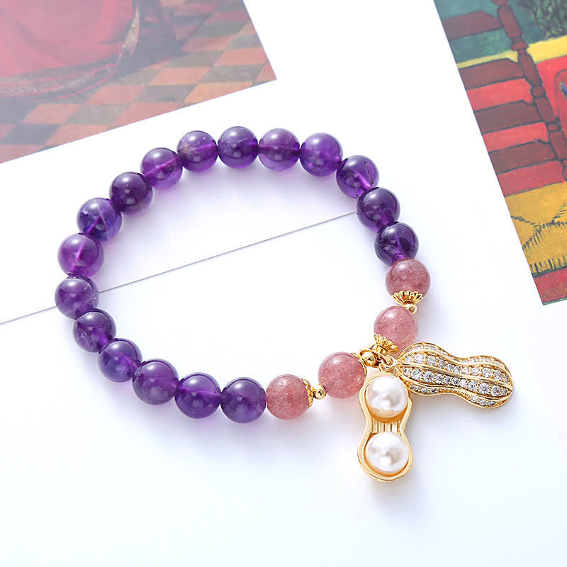 Nimara Ritual Natural Amethyst Strawberry Quartz Peanut Good Things Happen Positive Bracelet