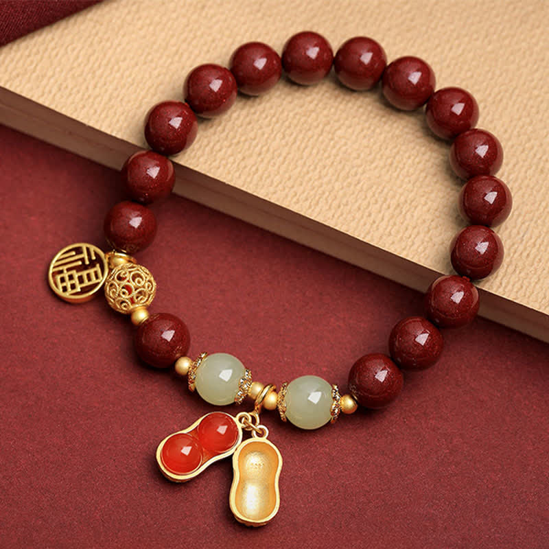 Nimara Ritual Natural Cinnabar Fu Character Peanut Good Things Happen Blessing Bracelet