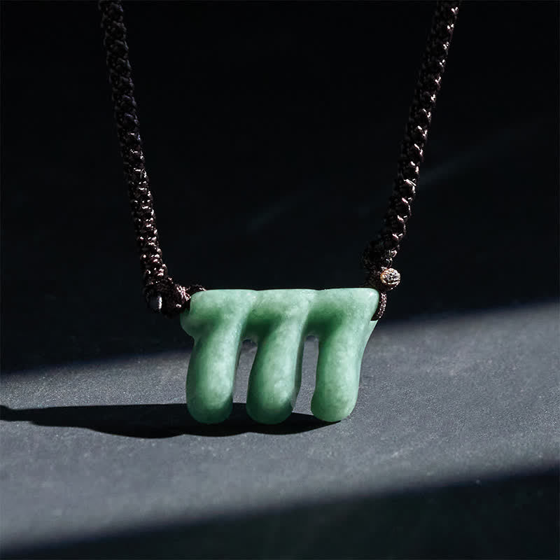 Nimara Ritual Natural Green Jade 777 Angel Number Prosperity Necklace Pendant