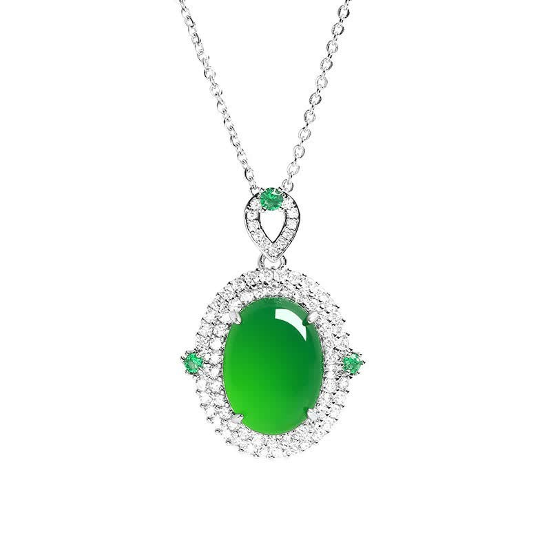Nimara Ritual Oval Design Green Agate Copper Luck Necklace Pendant