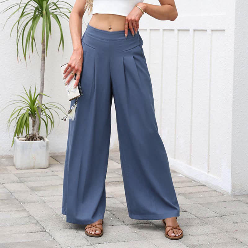 Nimara Ritual Plain Color Cotton Linen High Waist Women's Wide Leg Pants With Pockets