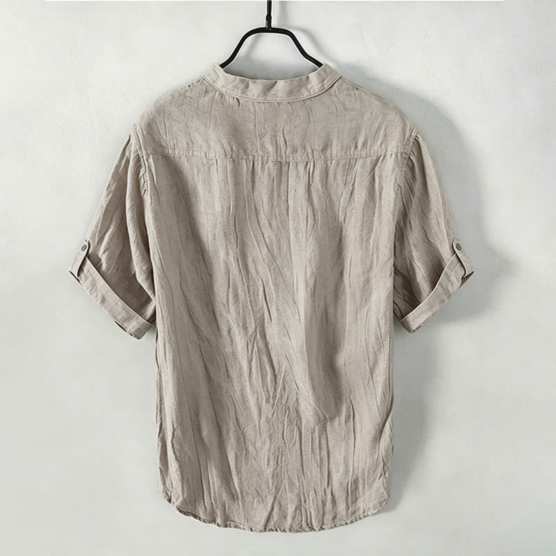 Nimara Ritual Summer Half Buttons Rolled Sleeves Design Cotton Linen Men's Short Sleeve Shirt