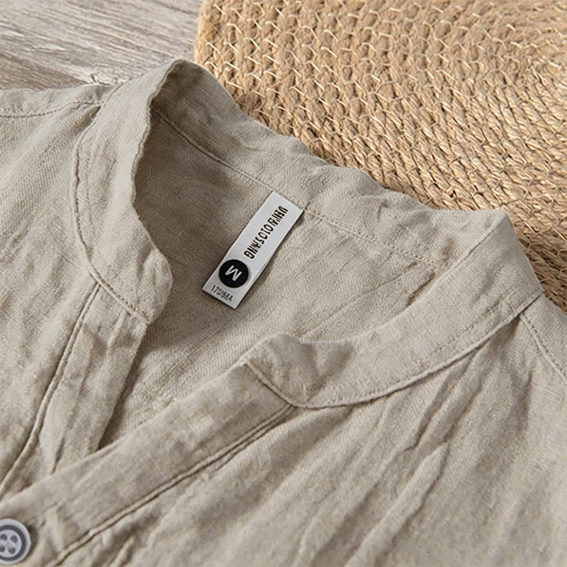 Nimara Ritual Summer Half Buttons Rolled Sleeves Design Cotton Linen Men's Short Sleeve Shirt