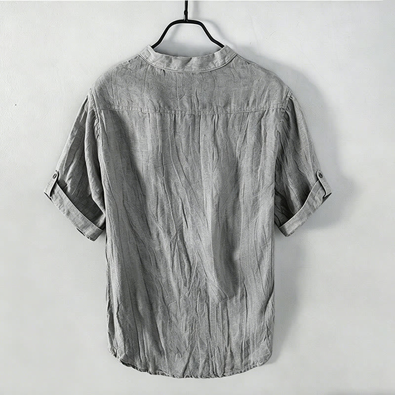 Nimara Ritual Summer Half Buttons Rolled Sleeves Design Cotton Linen Men's Short Sleeve Shirt