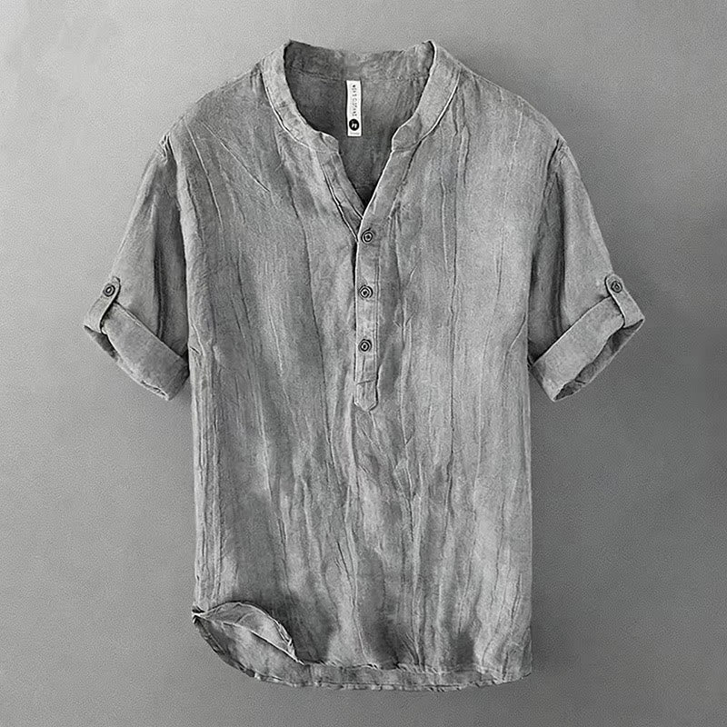 Nimara Ritual Summer Half Buttons Rolled Sleeves Design Cotton Linen Men's Short Sleeve Shirt