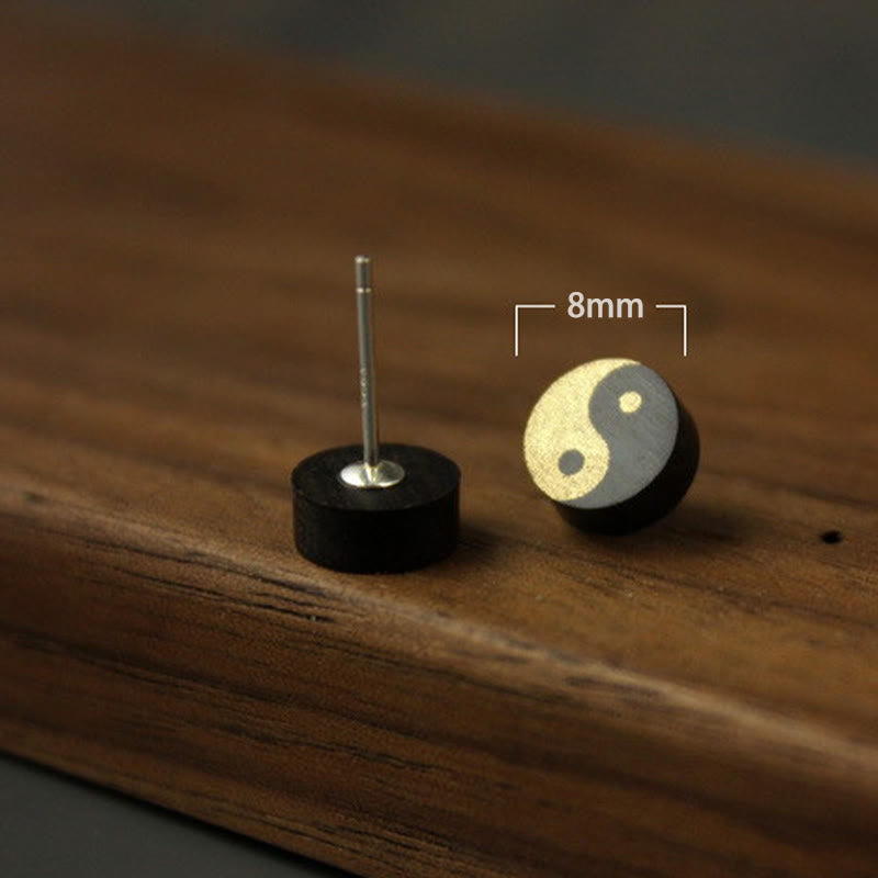 Nimara Ritual Ebony Wood Yin Yang Balance Stud Earrings