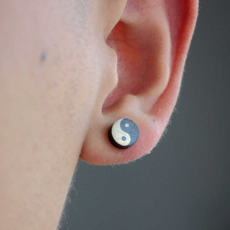 Nimara Ritual Ebony Wood Yin Yang Balance Stud Earrings