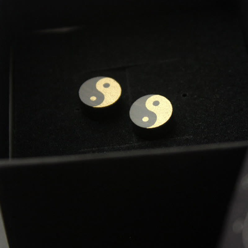 Nimara Ritual Ebony Wood Yin Yang Balance Stud Earrings