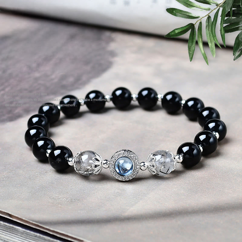 Nimara Ritual Black Obsidian Silver Sheen Obsidian Zircon Purification Bracelet