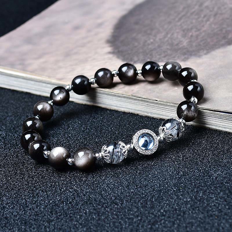 Nimara Ritual Black Obsidian Silver Sheen Obsidian Zircon Purification Bracelet