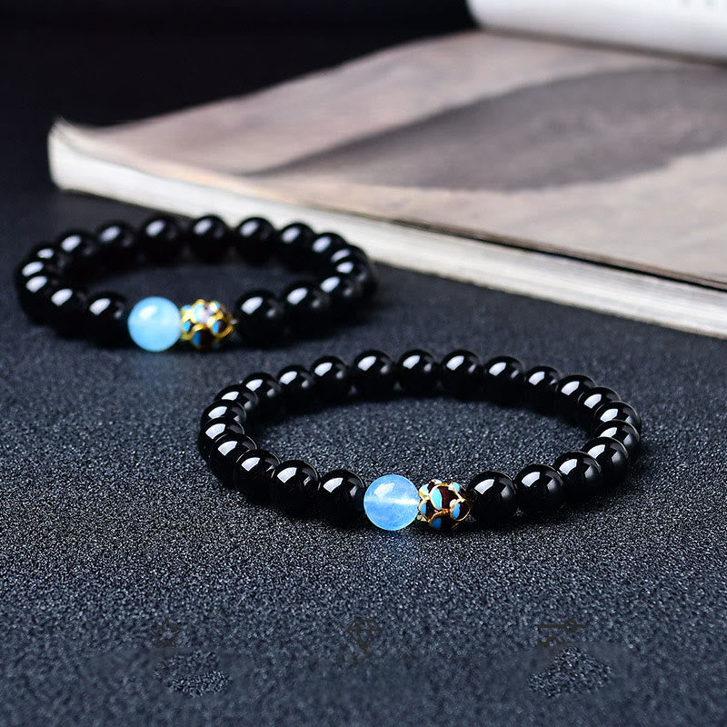 Nimara Ritual Natural Black Obsidian Lotus Purification Bracelet