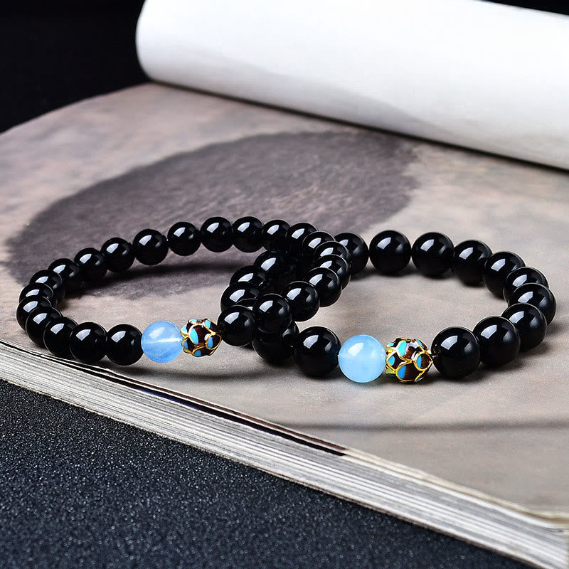Nimara Ritual Natural Black Obsidian Lotus Purification Bracelet