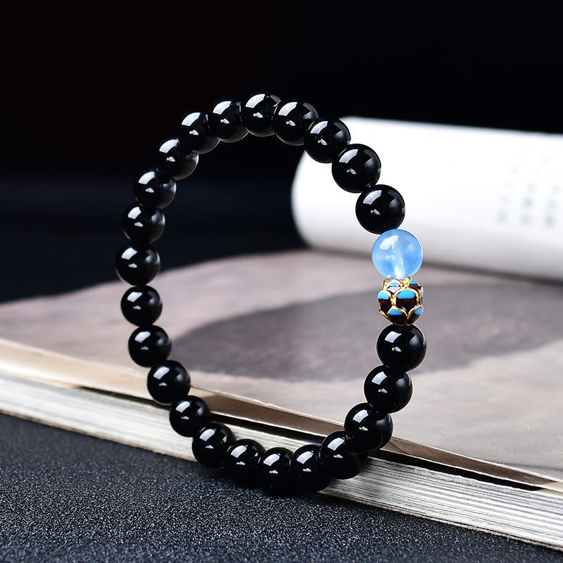 Nimara Ritual Natural Black Obsidian Lotus Purification Bracelet