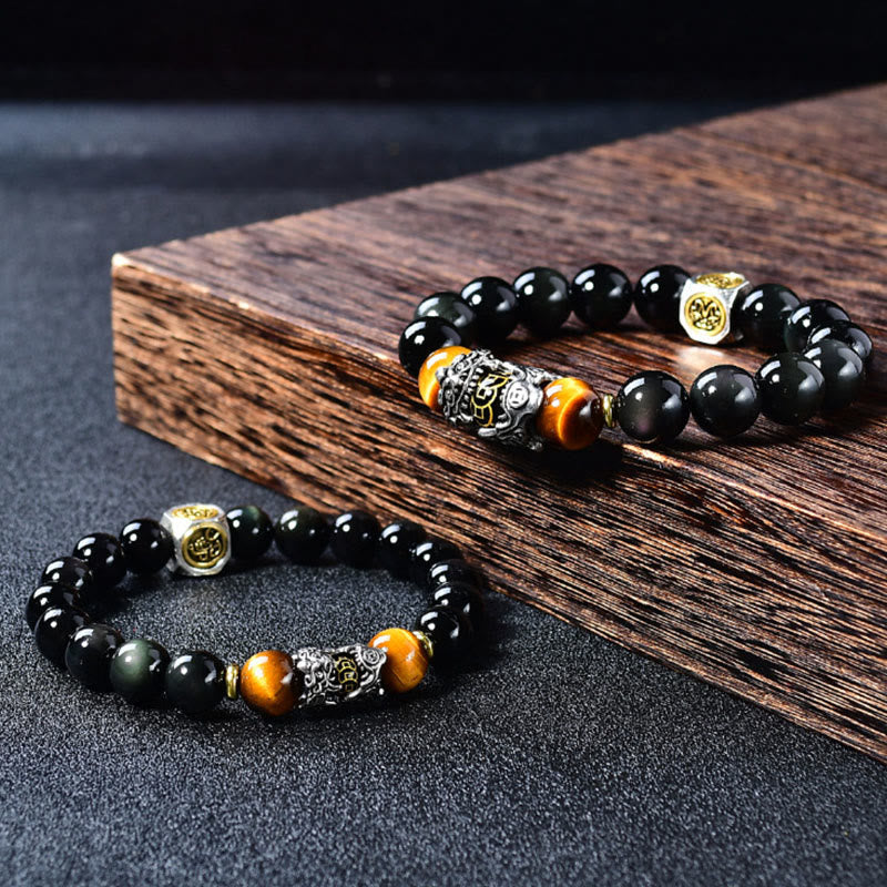 Nimara Ritual Natural Black Obsidian PiXiu Tiger's Eye Transformation Bracelet