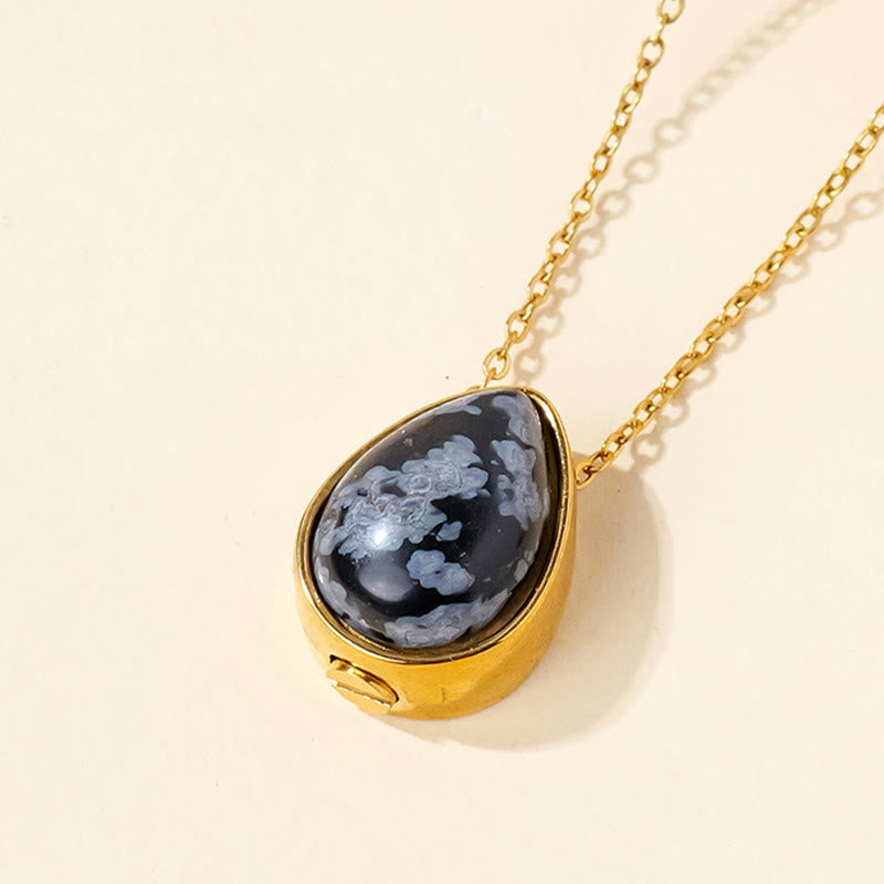 Nimara Ritual Natural Blue Lace Agate Rose Quartz Black Onyx Teardrop Design Balance Necklace Pendant