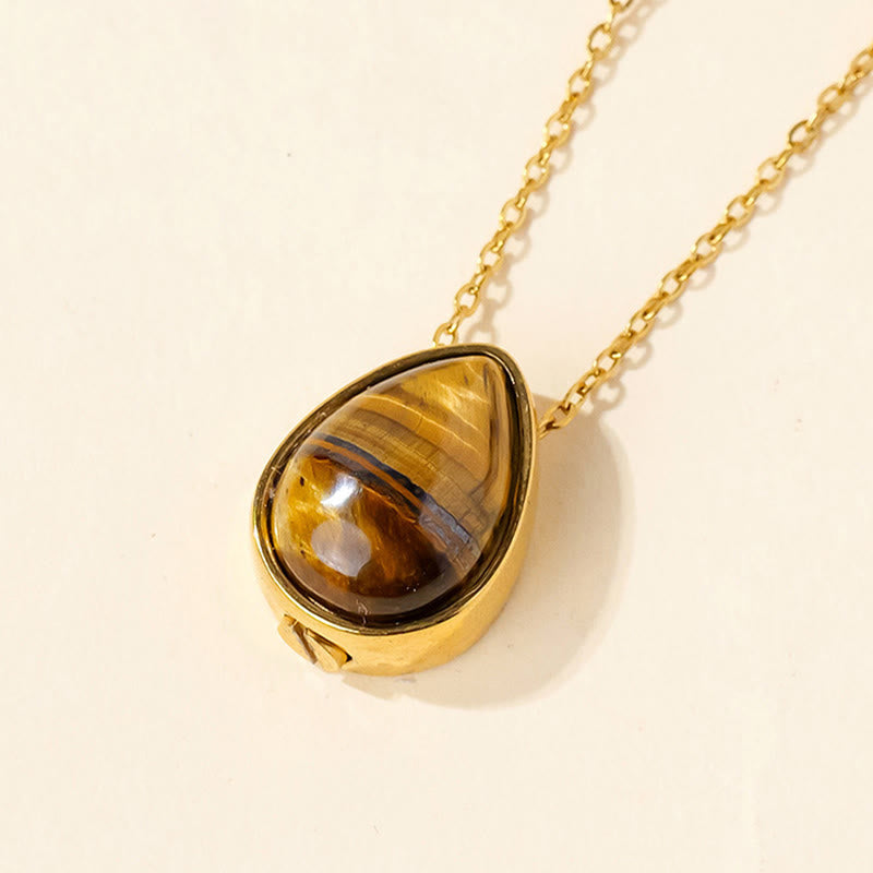 Nimara Ritual Natural Blue Lace Agate Rose Quartz Black Onyx Teardrop Design Balance Necklace Pendant
