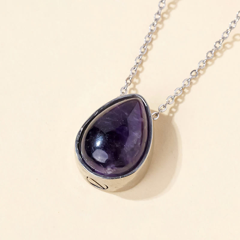 Nimara Ritual Natural Blue Lace Agate Rose Quartz Black Onyx Teardrop Design Balance Necklace Pendant