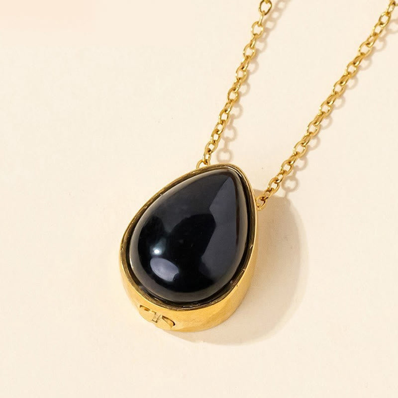 Nimara Ritual Natural Blue Lace Agate Rose Quartz Black Onyx Teardrop Design Balance Necklace Pendant