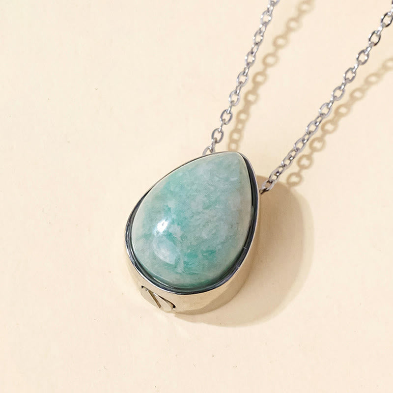 Nimara Ritual Natural Blue Lace Agate Rose Quartz Black Onyx Teardrop Design Balance Necklace Pendant