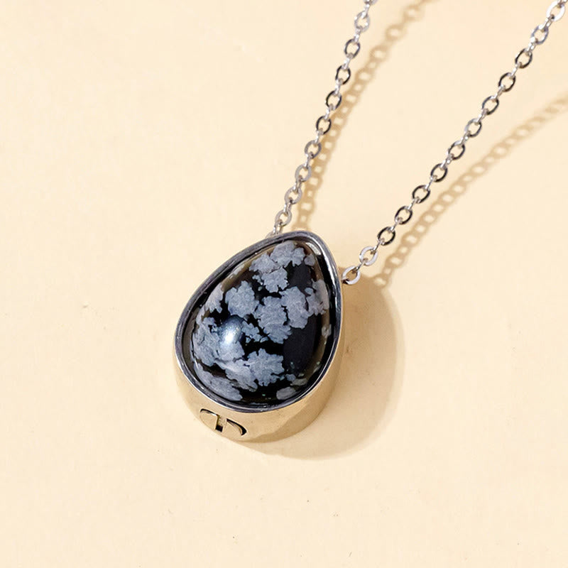 Nimara Ritual Natural Blue Lace Agate Rose Quartz Black Onyx Teardrop Design Balance Necklace Pendant
