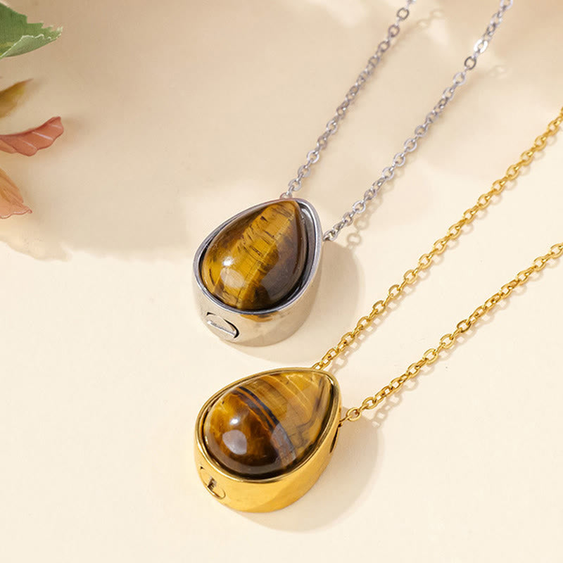 Nimara Ritual Natural Blue Lace Agate Rose Quartz Black Onyx Teardrop Design Balance Necklace Pendant