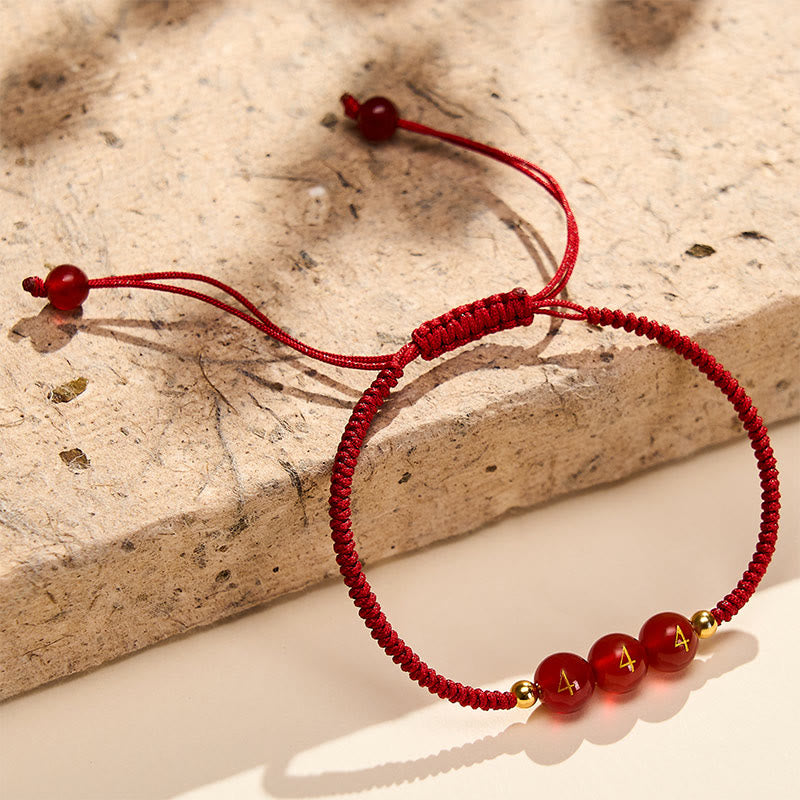 Nimara Ritual Angel Number Red String Red Agate Beads Luck Braided Adjustable Bracelet