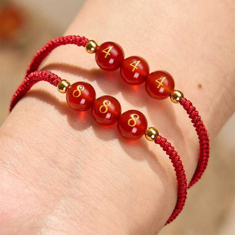 Nimara Ritual Angel Number Red String Red Agate Beads Luck Braided Adjustable Bracelet