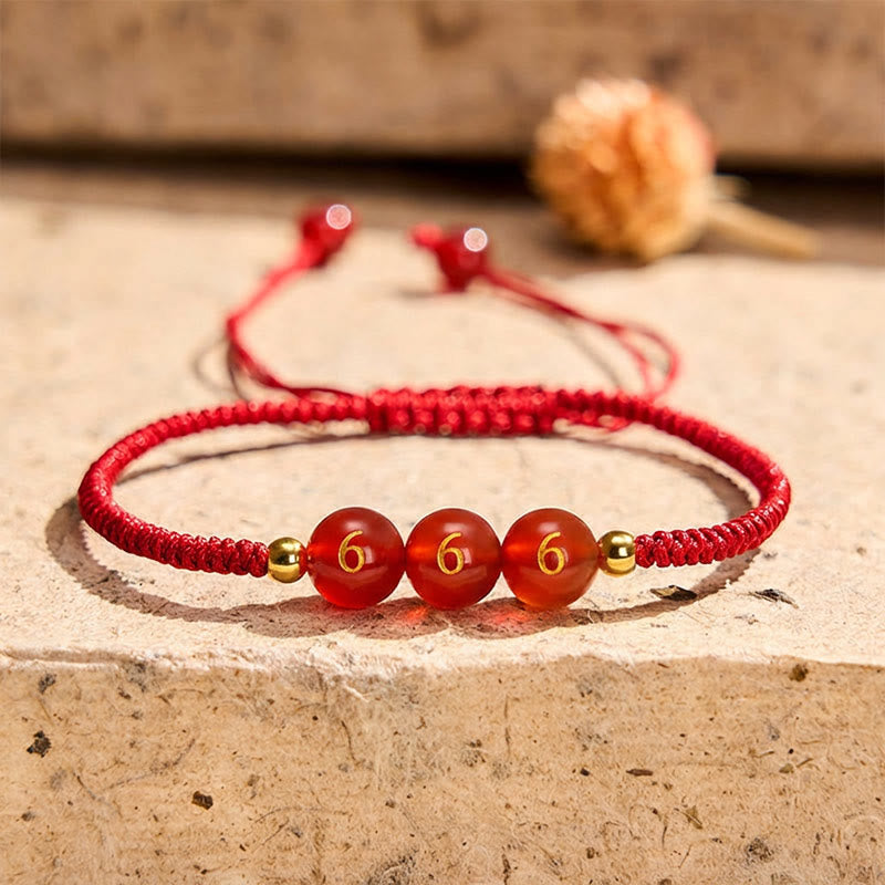 Nimara Ritual Angel Number Red String Red Agate Beads Luck Braided Adjustable Bracelet