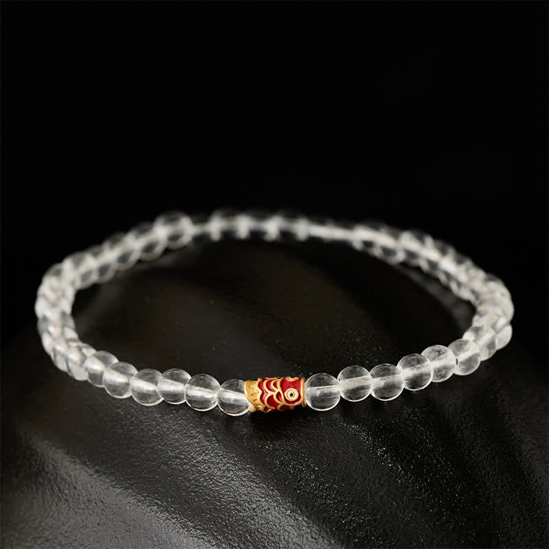 Nimara Ritual Natural Clear Quartz 925 Sterling Silver Koi Fish Healing Bracelet