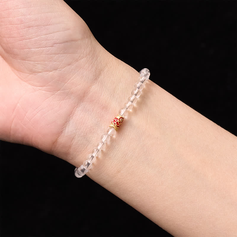 Nimara Ritual Natural Clear Quartz 925 Sterling Silver Koi Fish Healing Bracelet