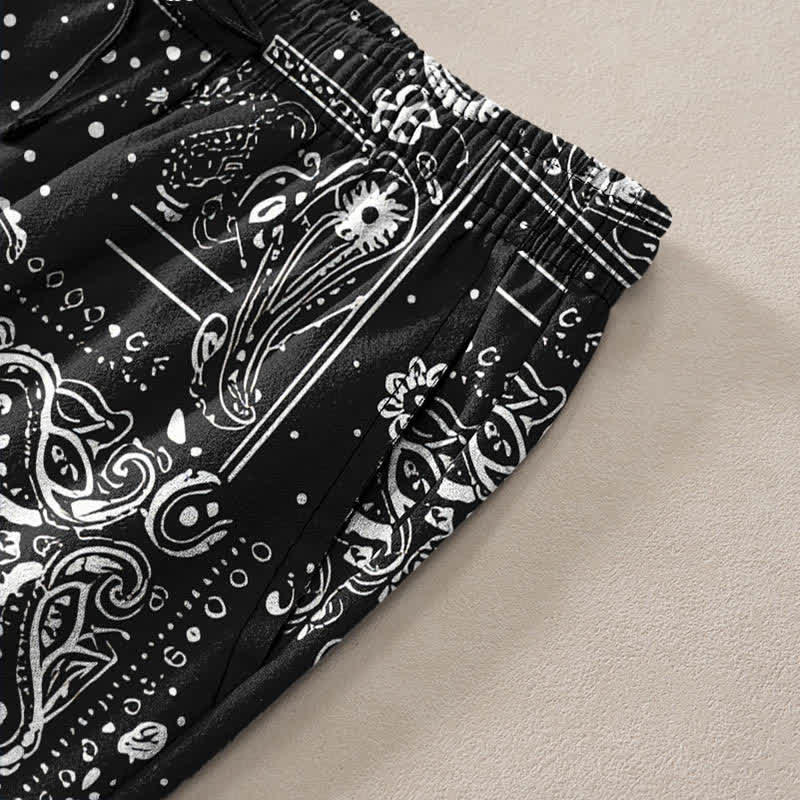 Nimara Ritual Cotton Cashew Flowers Paisley Pattern Men's Tapered Pants With Pockets
