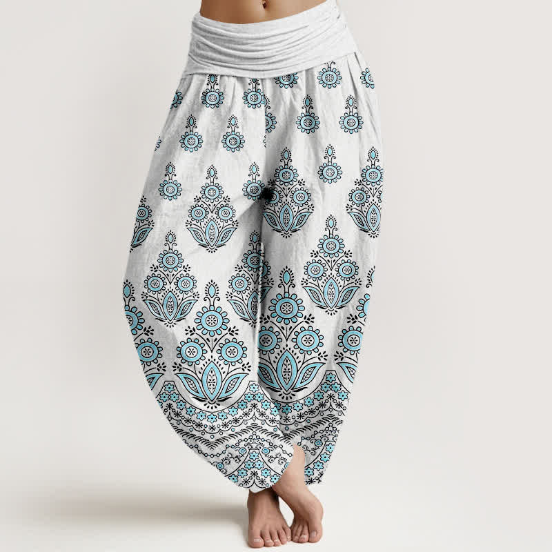 Nimara Ritual Pure Cotton Mandala Floral Pattern Women's Elastic Waist Harem Pants