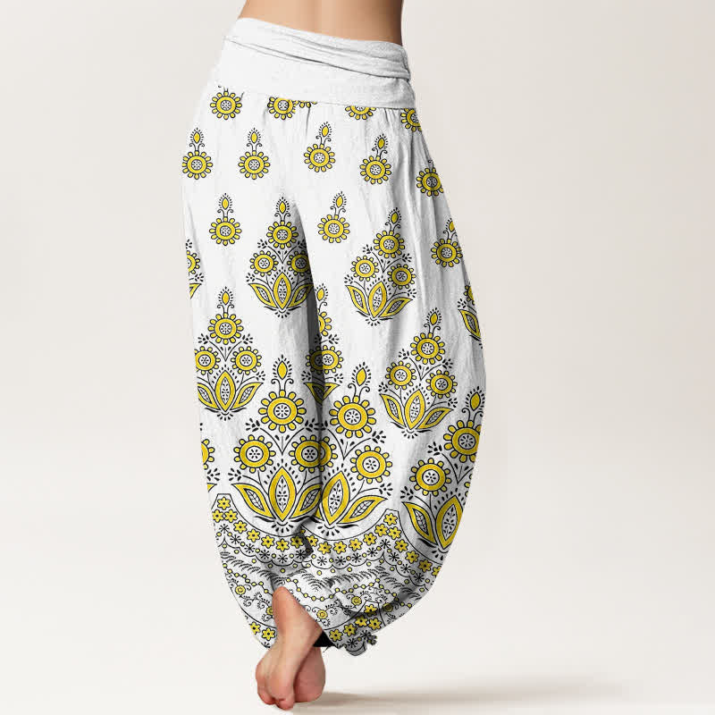 Nimara Ritual Pure Cotton Mandala Floral Pattern Women's Elastic Waist Harem Pants